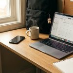 laptop and bag on the table