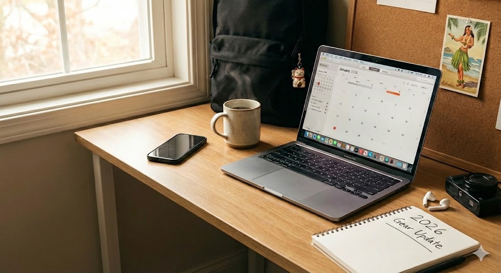 laptop and bag on the table